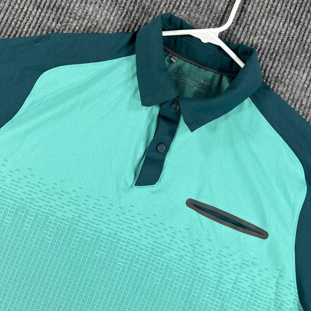 Under Armour Heat Gear Polo Shirt Mens XL Extra Large Green Short Sleeve Loose